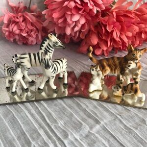 Vintage 1980s Bone China 2 sets of animal families- zebras and mother cats